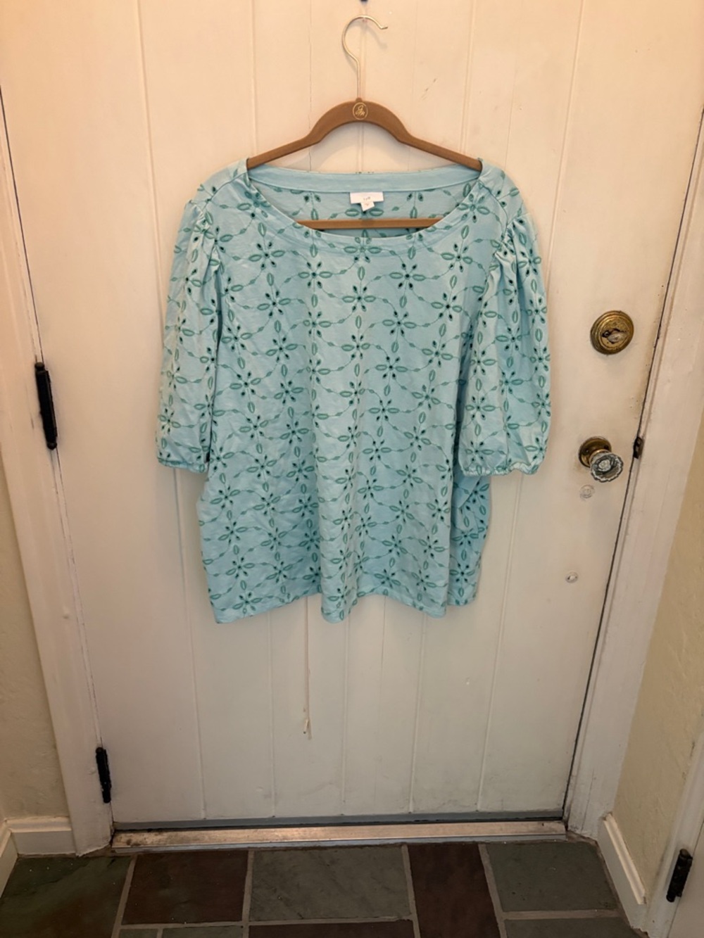 J. Jill Light Blue Eyelet Puff-Sleeve Tunic